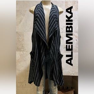 ALEMBIKA open draped front black gray striped vest S